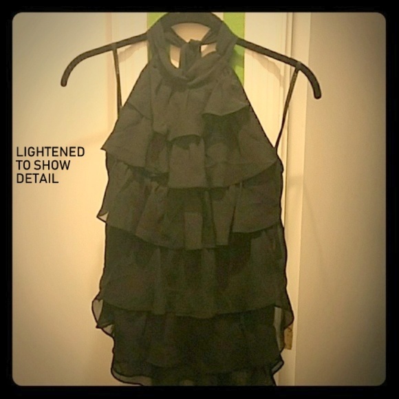 *SALE*  Rampage Black Tiered Ruffle Waterfall Halter Top~Chiffon-like - Picture 3 of 8